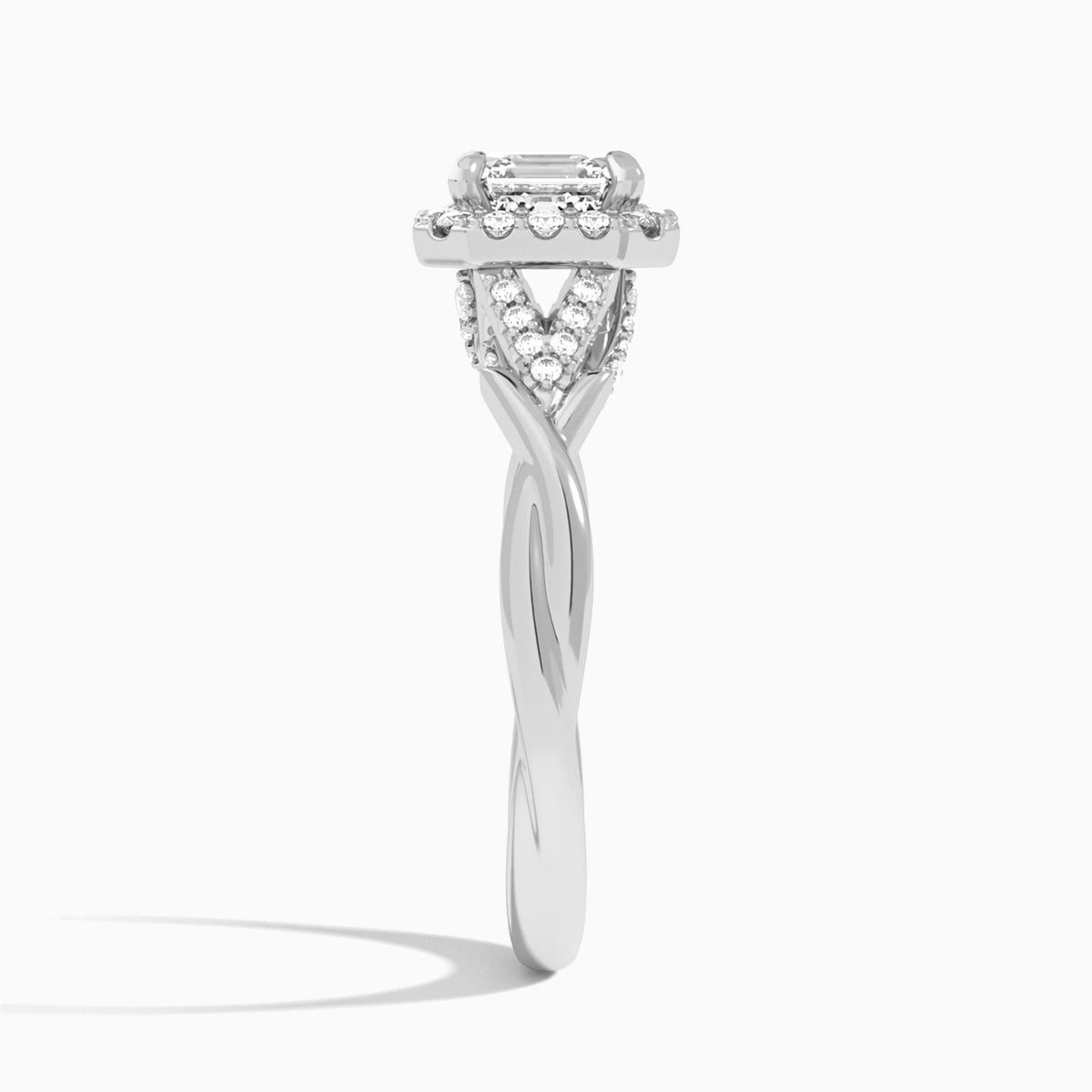 Asscher Luxe Victoria Lab Grown Diamond Engagement Ring In 18K White Gold, Side View