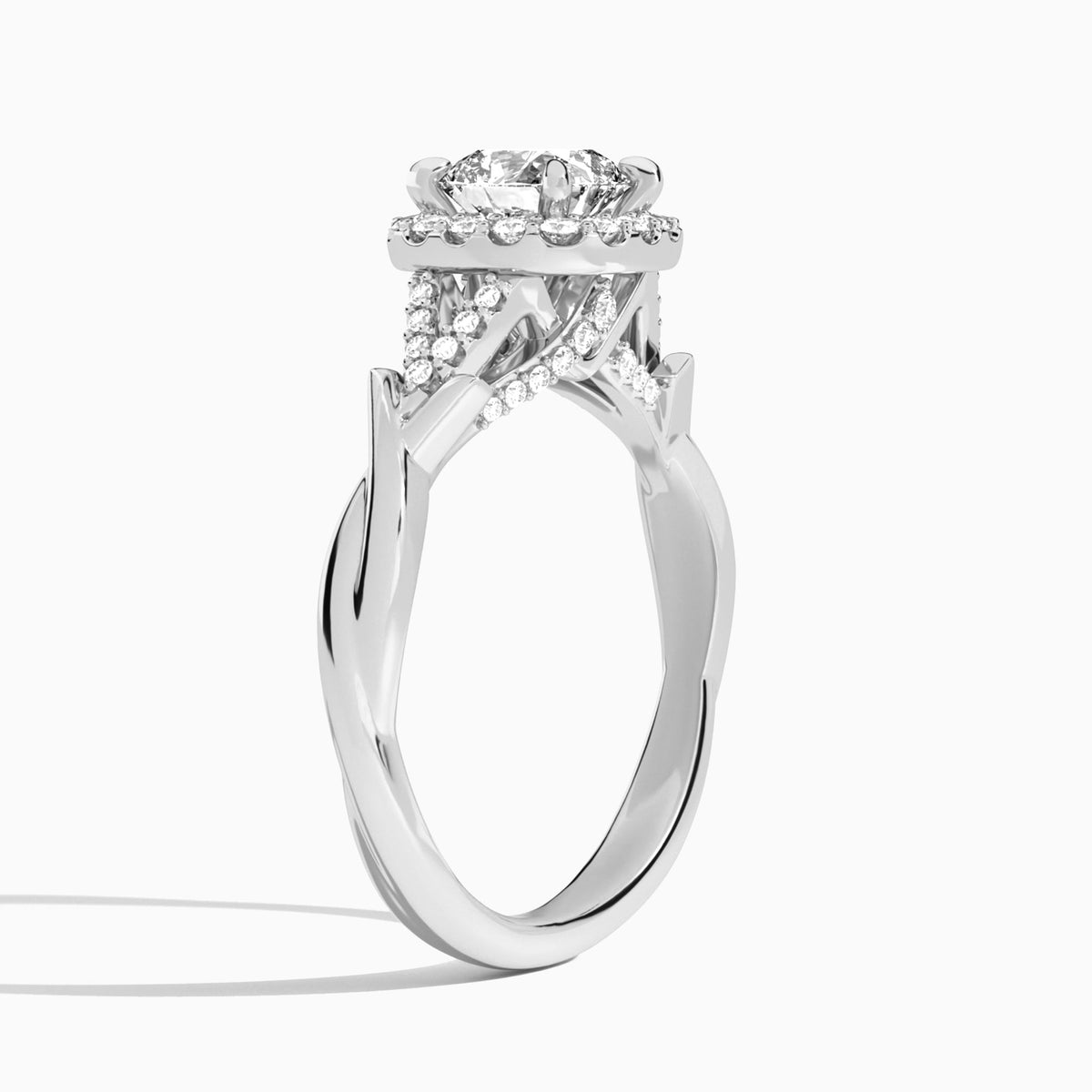 Cushion Luxe Victoria Lab Grown Diamond Engagement Ring In 14K White Gold, Angle View
