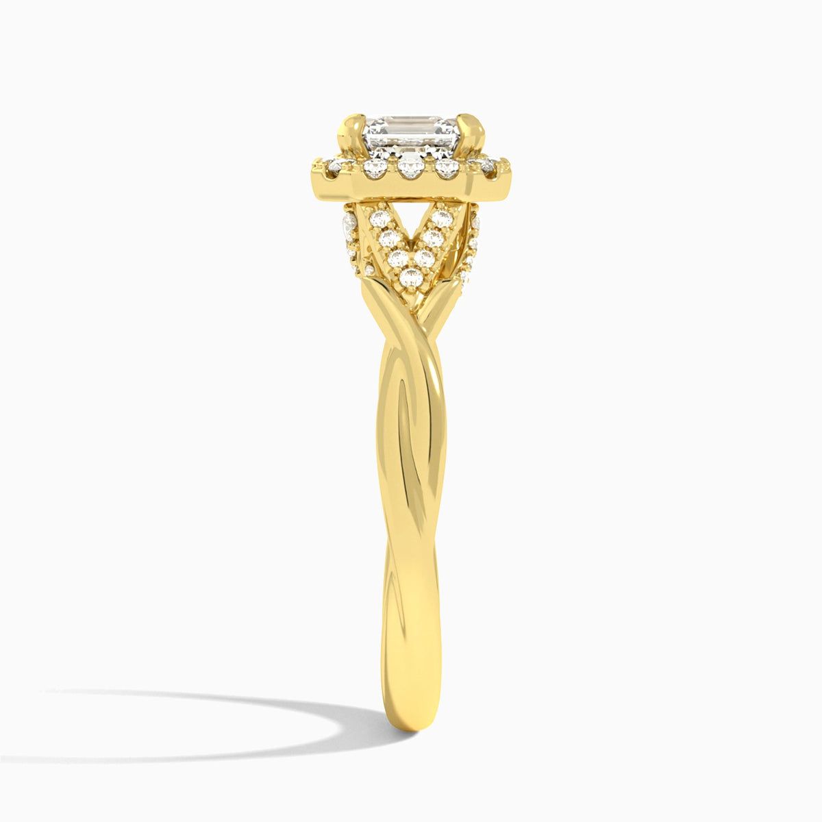 Asscher Luxe Victoria Lab Diamond Engagement Ring In 14K Yellow Gold, Side View