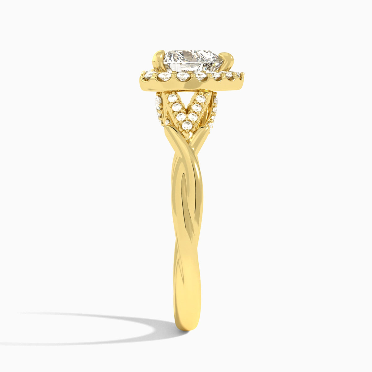 Heart Luxe Victoria Lab Diamond Engagement Ring In 14K Yellow Gold, Side View