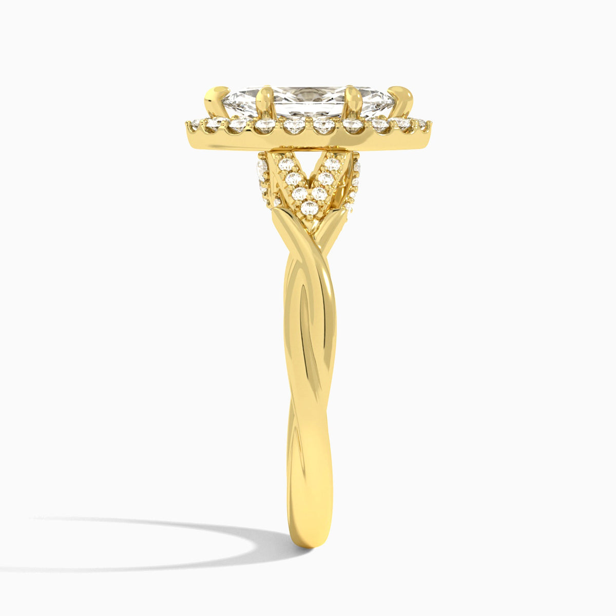 Marquise Luxe Victoria Lab Diamond Engagement Ring In 14K Yellow Gold, Side View