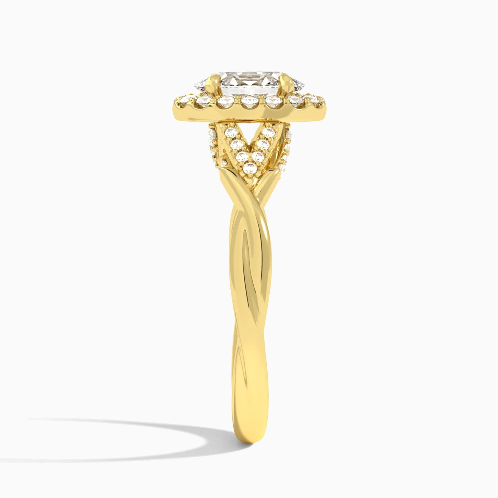 Oval Luxe Victoria Lab Diamond Engagement Ring In 18K Yellow Gold, Side View