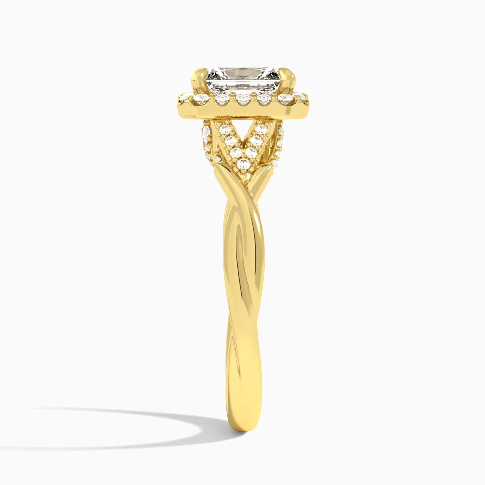 Radiant Luxe Victoria Lab Diamond Engagement Ring In 18K Yellow Gold, Side View