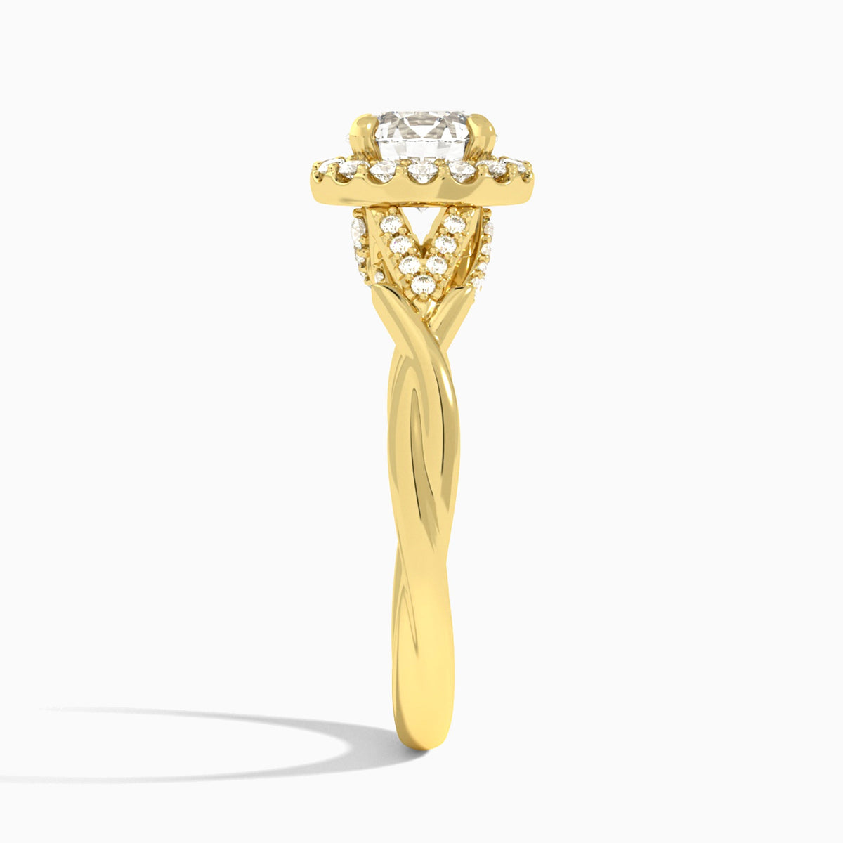 Round Luxe Victoria Lab Diamond Engagement Ring In 18K Yellow Gold, Side View
