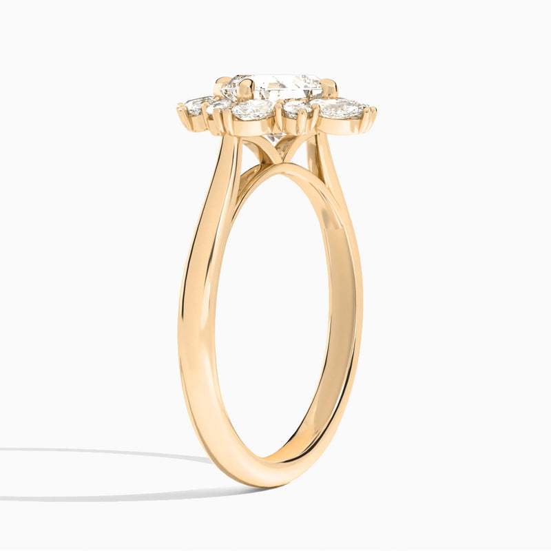 Asscher Dahlia Halo Lab Grown Diamond Engagement Ring In 14K Rose Gold, Angle View