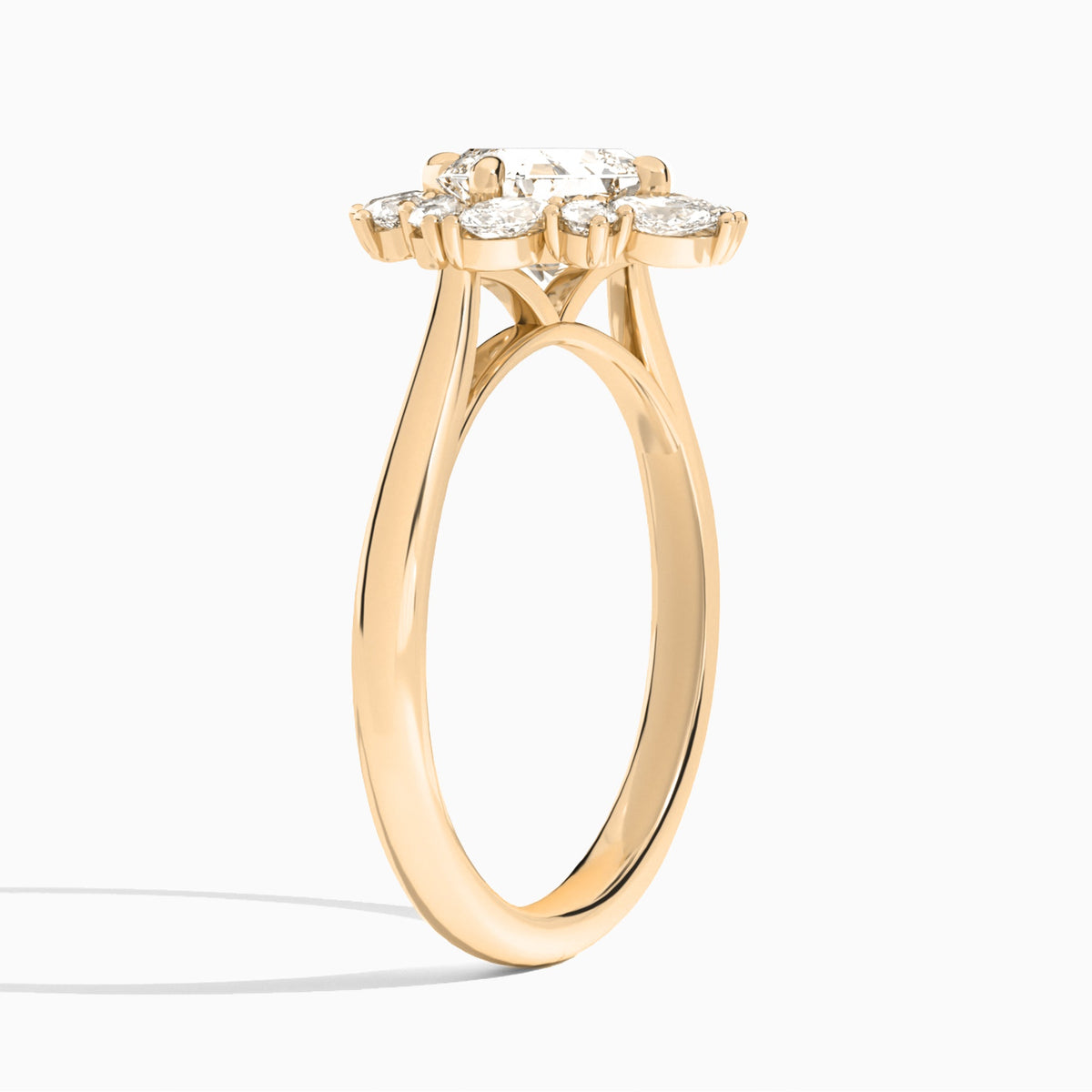 Asscher Dahlia Halo Lab Grown Diamond Engagement Ring In 14K Rose Gold, Angle View