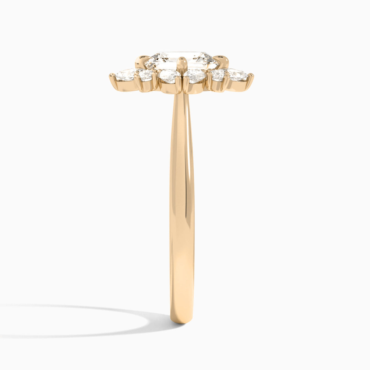 Asscher Dahlia Halo Lab Grown Diamond Engagement Ring In 14K Rose Gold, Side View