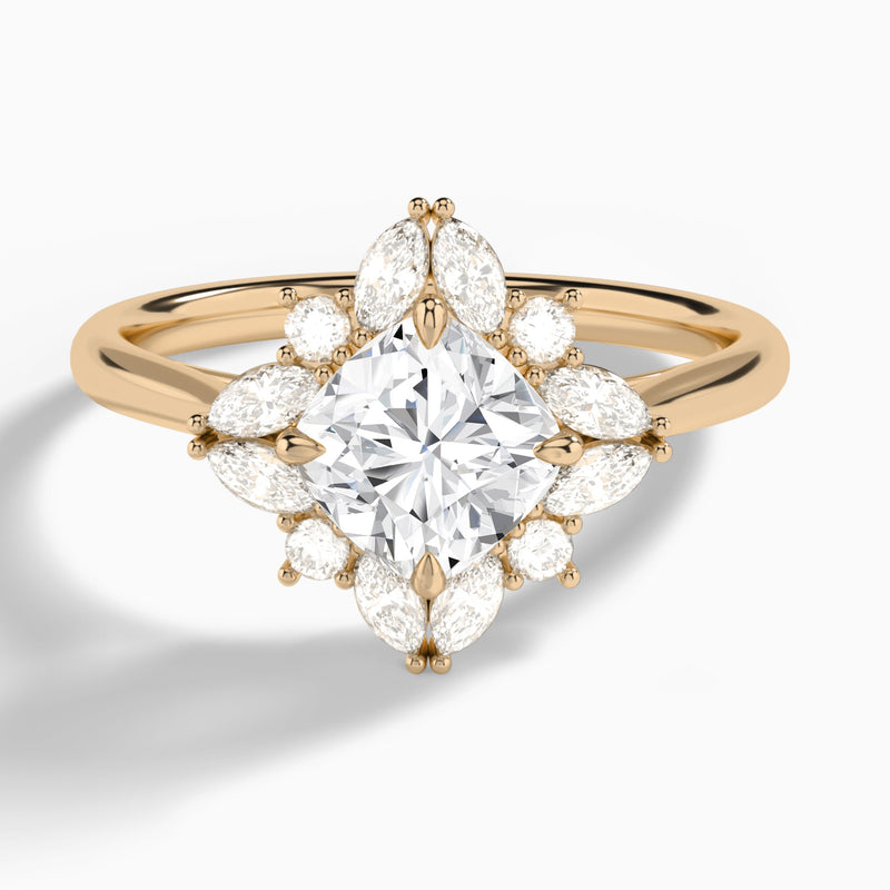 Cushion Dahlia Halo Lab Grown Diamond Engagement Ring In 14K Rose Gold - Lucenjuri