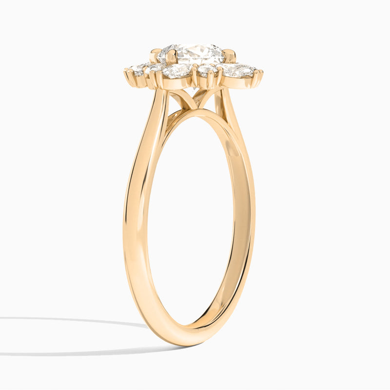 Cushion Dahlia Halo Lab Grown Diamond Engagement Ring In 14K Rose Gold, Angle View