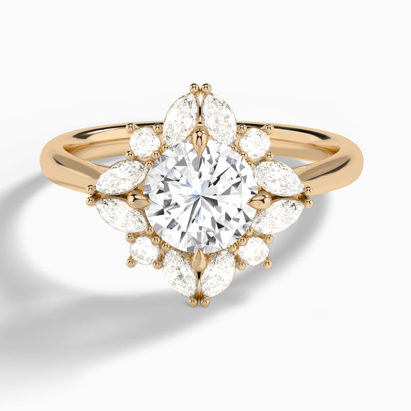 Round Dahlia Halo Lab Grown Diamond Engagement Ring In 14K Rose Gold - Lucenjuri