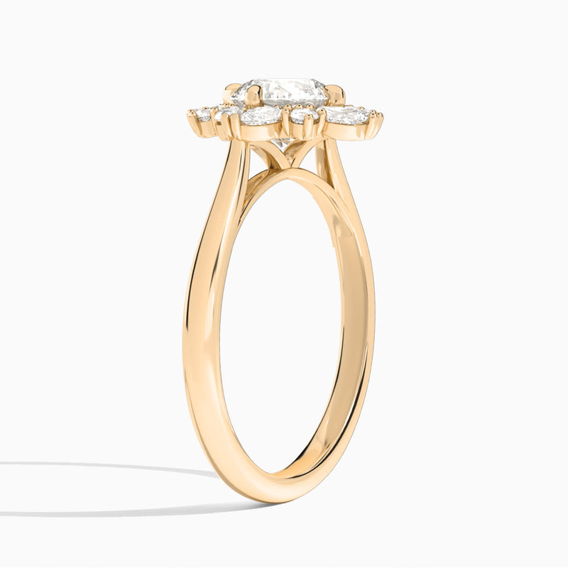Round Dahlia Halo Lab Grown Diamond Engagement Ring In 14K Rose Gold, Angle View