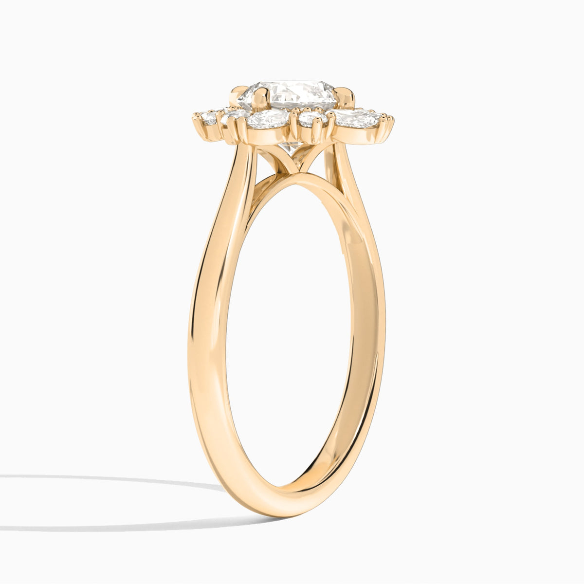 Round Dahlia Halo Lab Grown Diamond Engagement Ring In 14K Rose Gold, Angle View