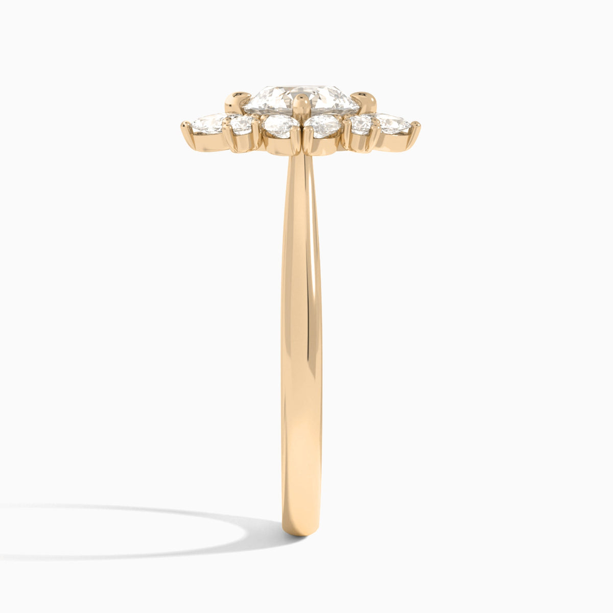 Round Dahlia Halo Lab Grown Diamond Engagement Ring In 14K Rose Gold, Side View