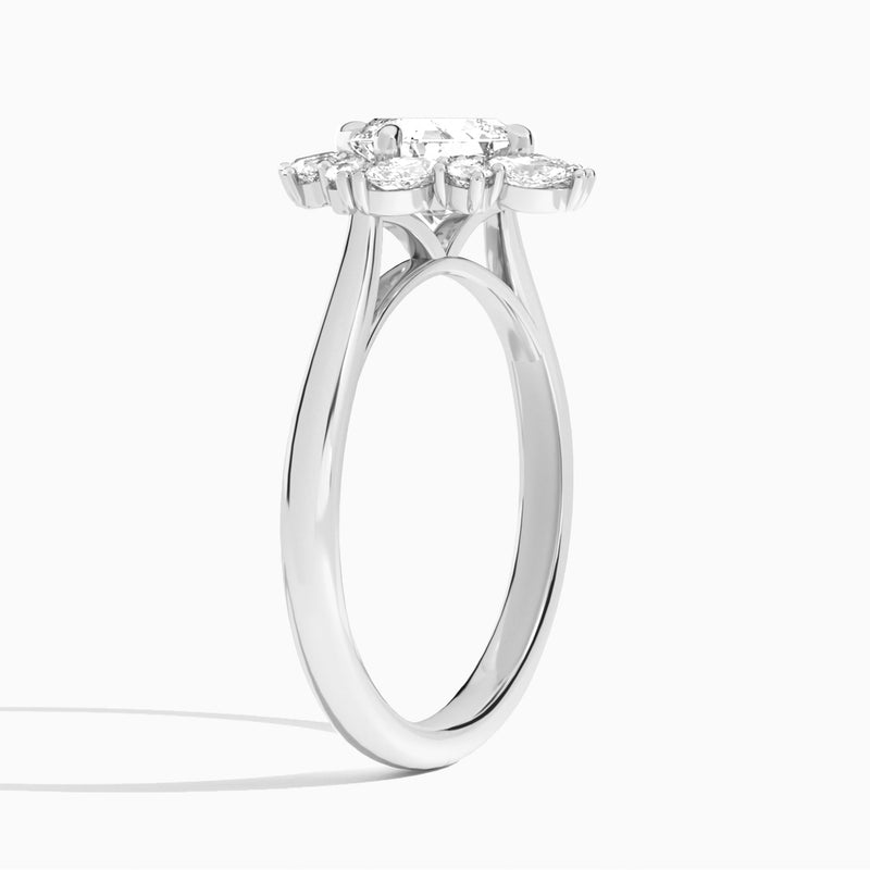 Asscher Dahlia Halo Lab Grown Diamond Engagement Ring In 18K White Gold, Angle View