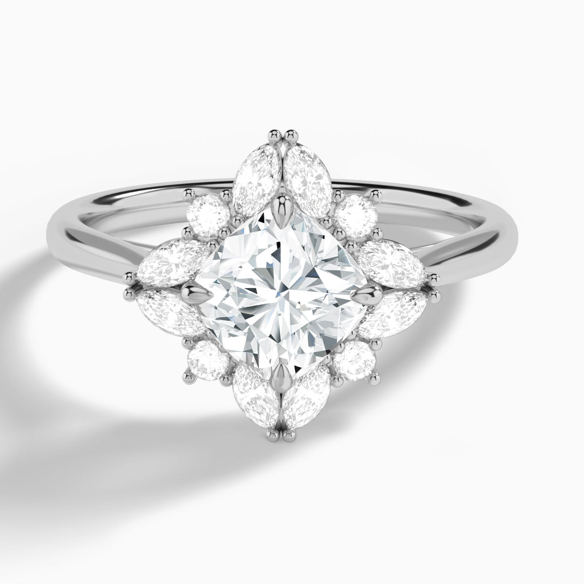 Cushion Dahlia Halo Lab Grown Diamond Engagement Ring In 18K White Gold - Lucenjuri