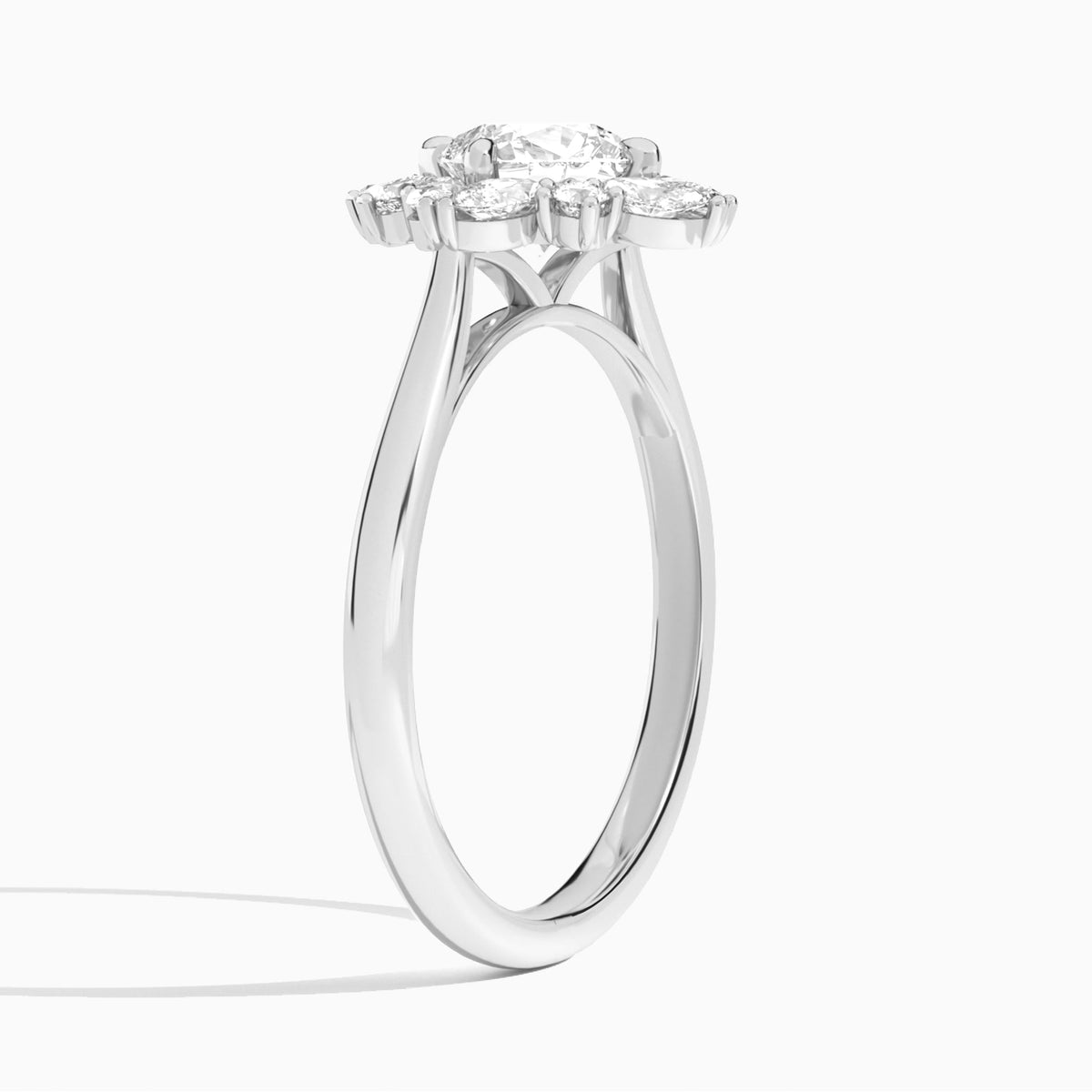 Cushion Dahlia Halo Lab Grown Diamond Engagement Ring In 18K White Gold, Angle View