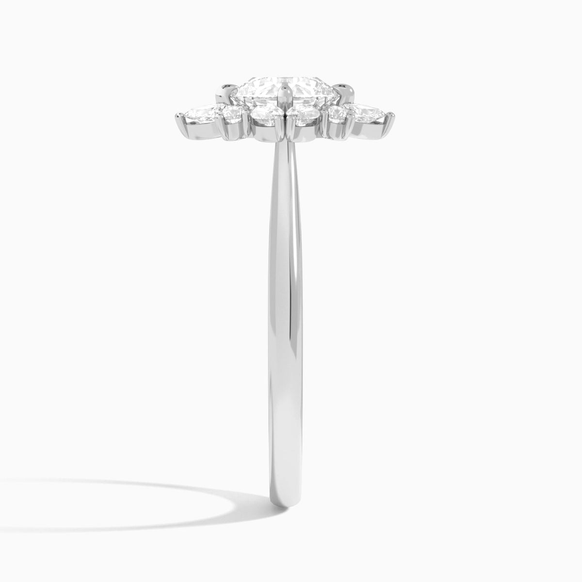 Cushion Dahlia Halo Lab Grown Diamond Engagement Ring In 18K White Gold, Side View