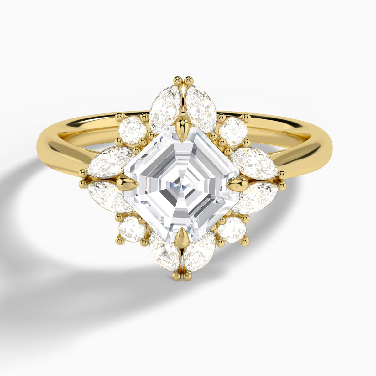Asscher Dahlia Halo Lab Grown Diamond Engagement Ring In 18K Yellow Gold - Lucenjuri
