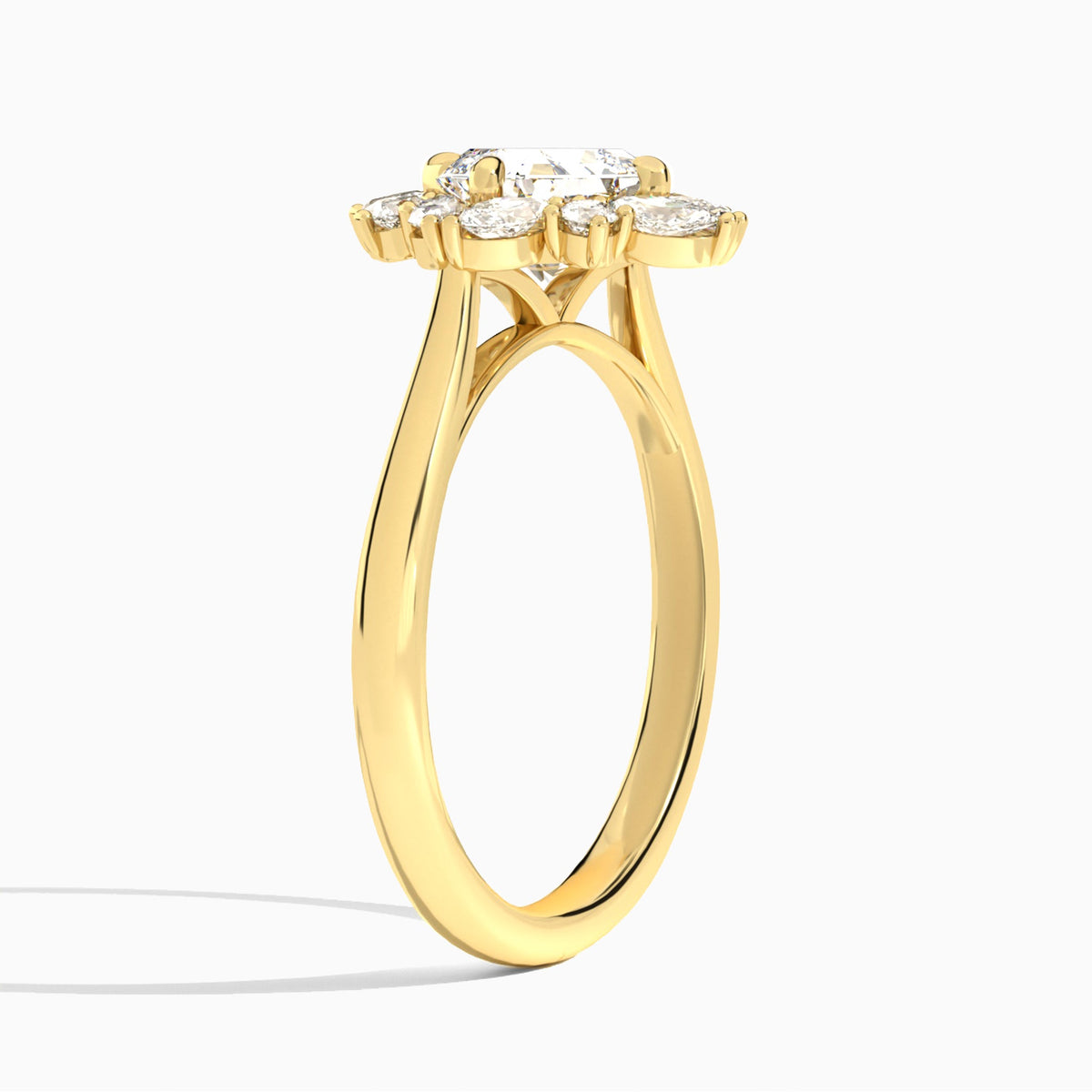 Asscher Dahlia Halo Lab Grown Diamond Engagement Ring In 18K Yellow Gold, Angle View