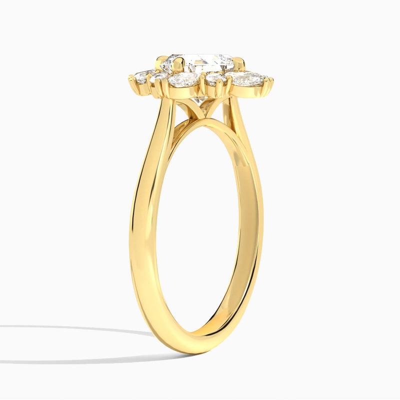 Asscher Dahlia Halo Lab Grown Diamond Engagement Ring In 14K Yellow Gold, Angle View