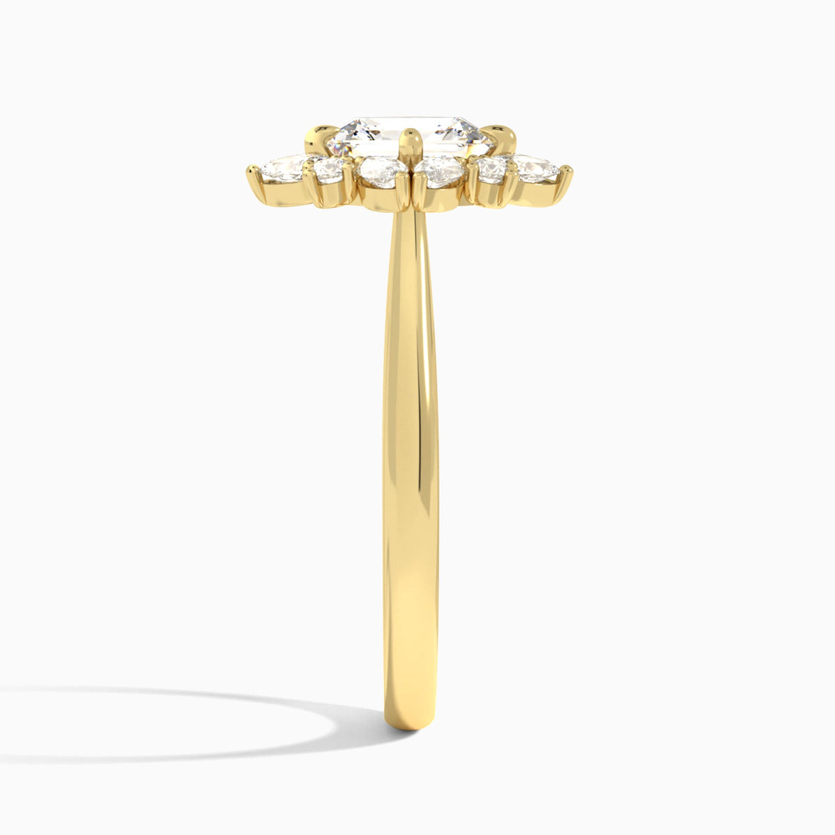 Asscher Dahlia Halo Lab Grown Diamond Engagement Ring In 14K Yellow Gold, Side View