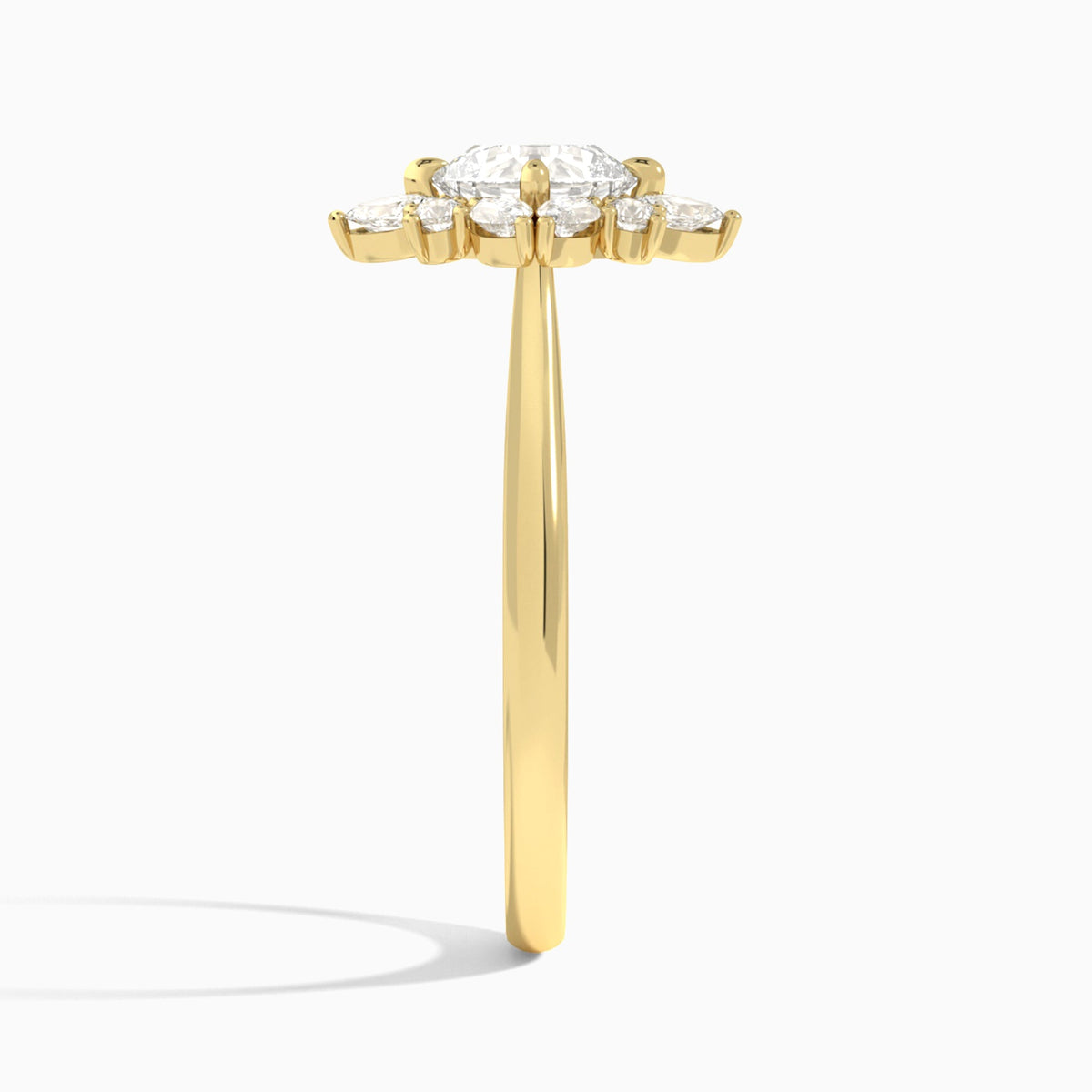 Cushion Dahlia Halo Lab Grown Diamond Engagement Ring In 18K Yellow Gold, Side View