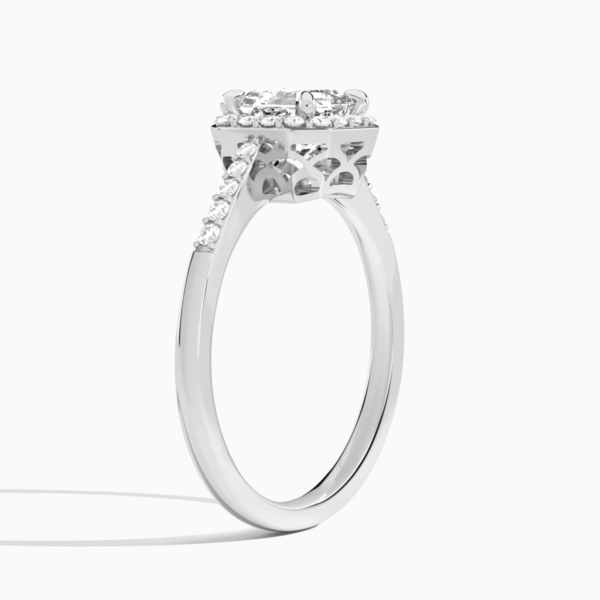 Asscher Sovereign Charm Halo Lab Diamond Engagement Ring In Platinum, Angle View