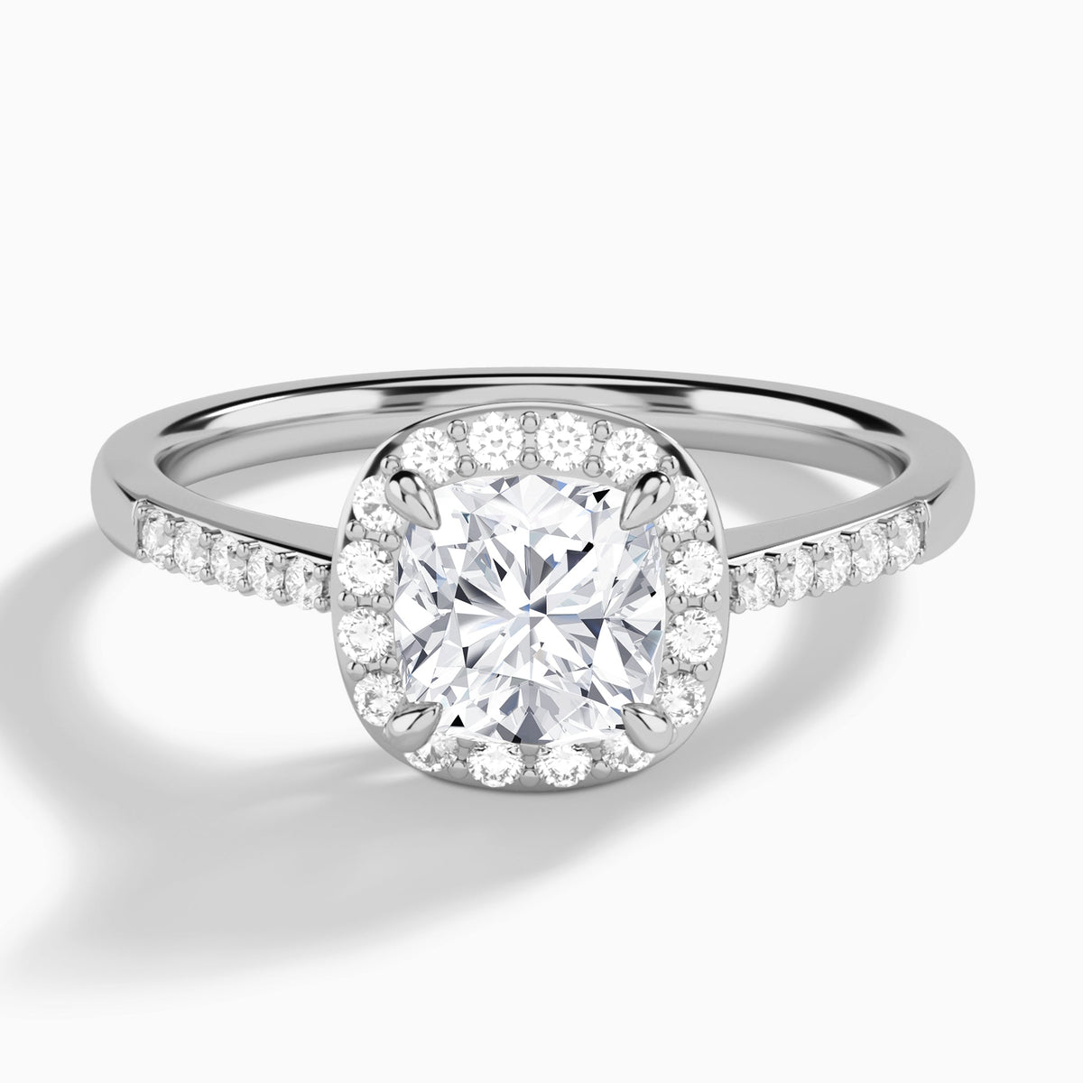 Cushion Sovereign Charm Halo Lab Diamond Engagement Ring In Platinum - Lucenjuri