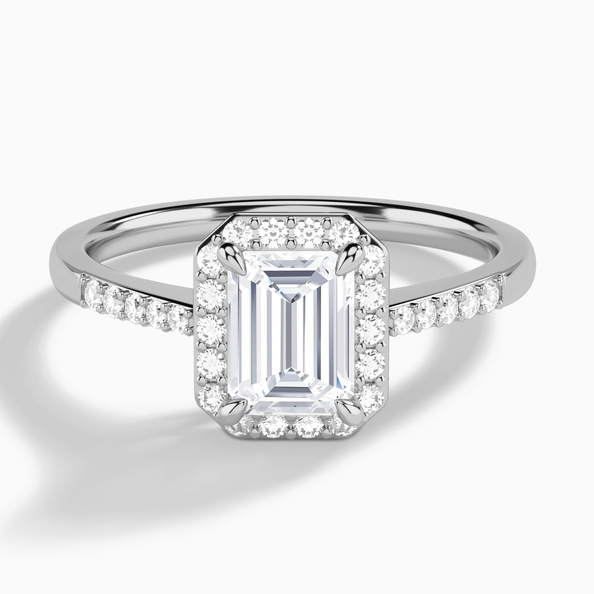 Emerald Sovereign Charm Halo Lab Diamond Engagement Ring In Platinum - Lucenjuri
