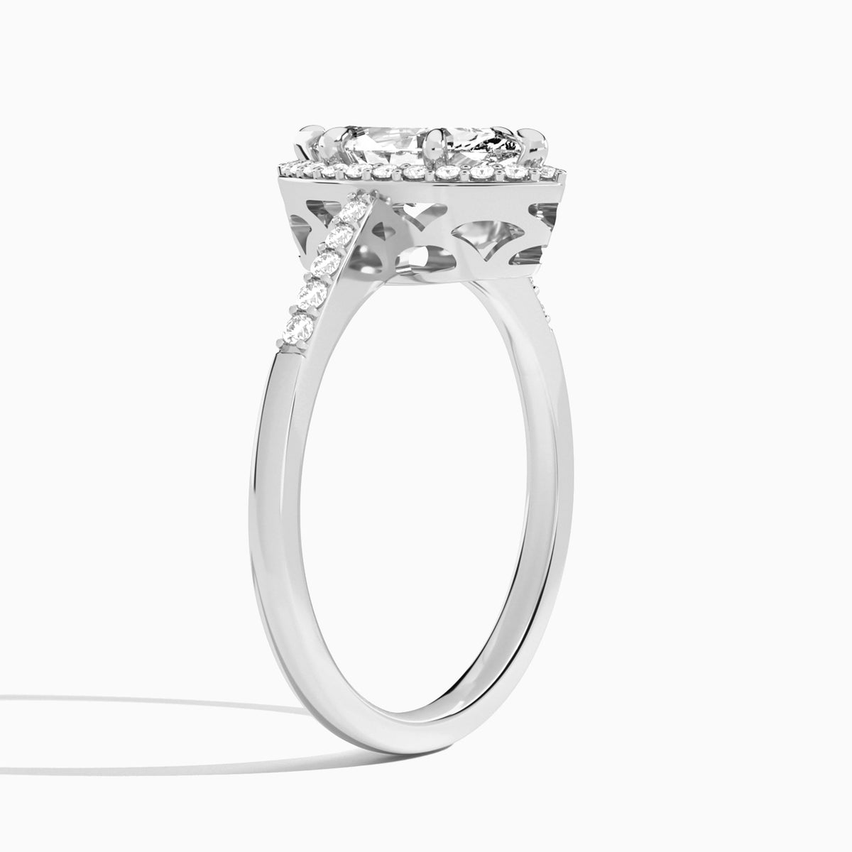 Marquise Sovereign Charm Halo Lab Diamond Engagement Ring In Platinum, Angle View