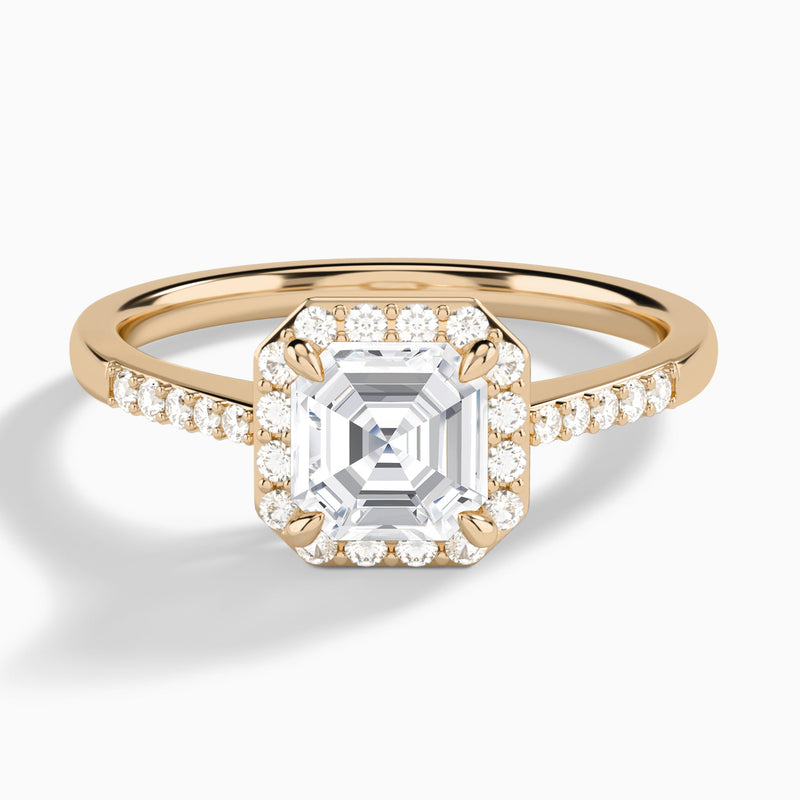 Asscher Sovereign Charm Halo Lab Diamond Engagement Ring In 14K Rose Gold - Lucenjuri