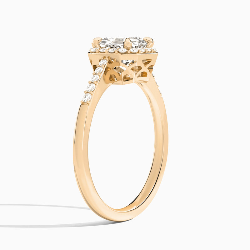 Asscher Sovereign Charm Halo Lab Diamond Engagement Ring In 14K Rose Gold, Angle View