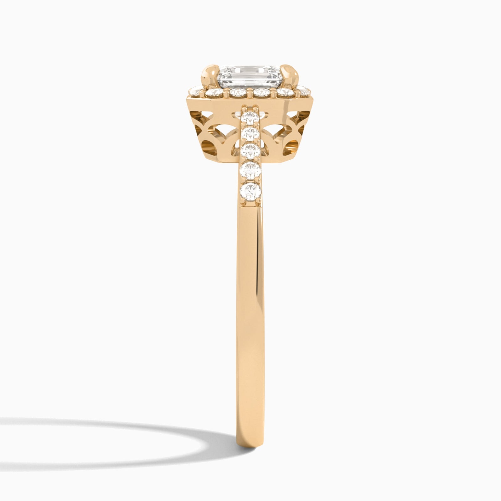 Asscher Sovereign Charm Halo Lab Diamond Engagement Ring In 14K Rose Gold, Side View