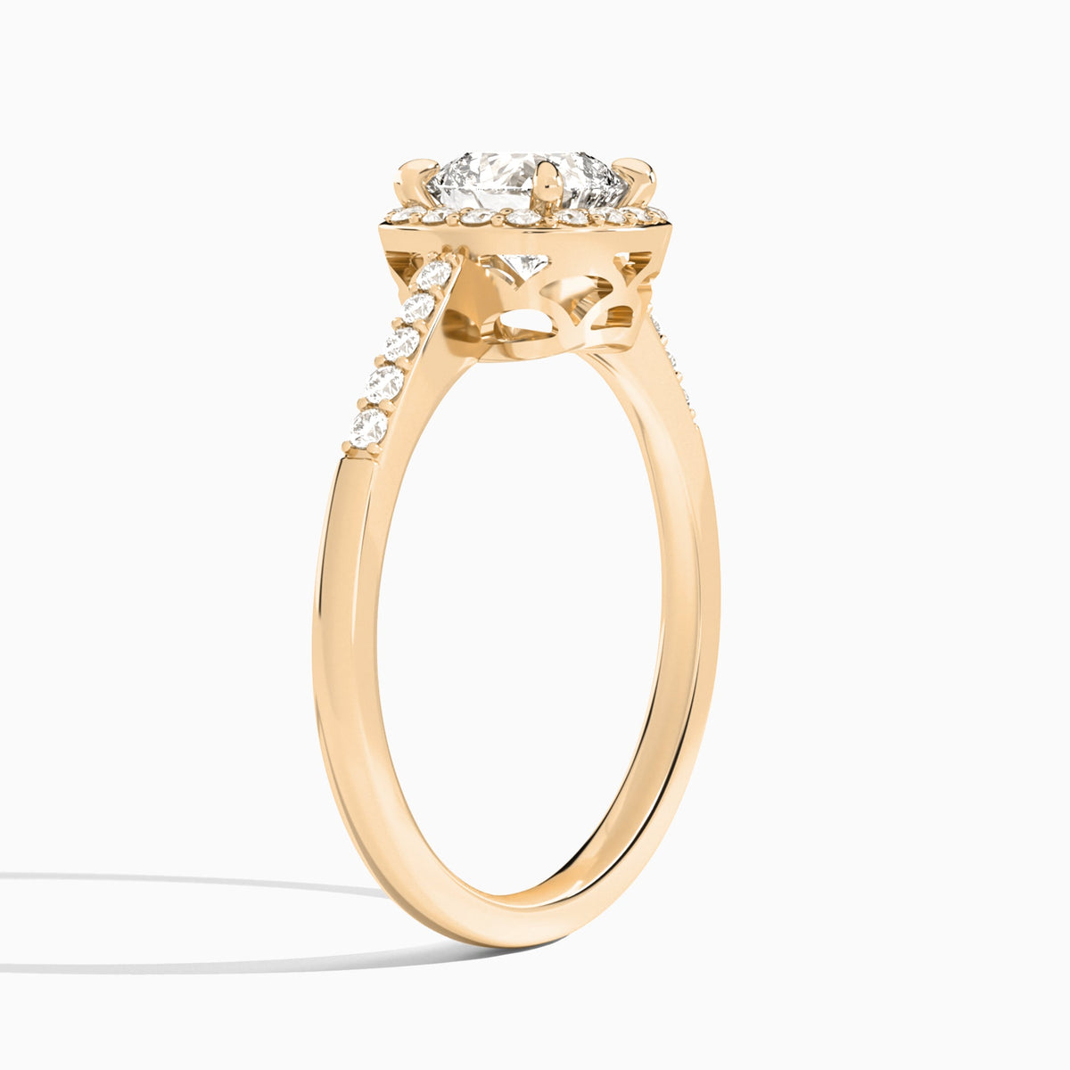 Cushion Sovereign Charm Halo Lab Diamond Engagement Ring In 14K Rose Gold, Angle View