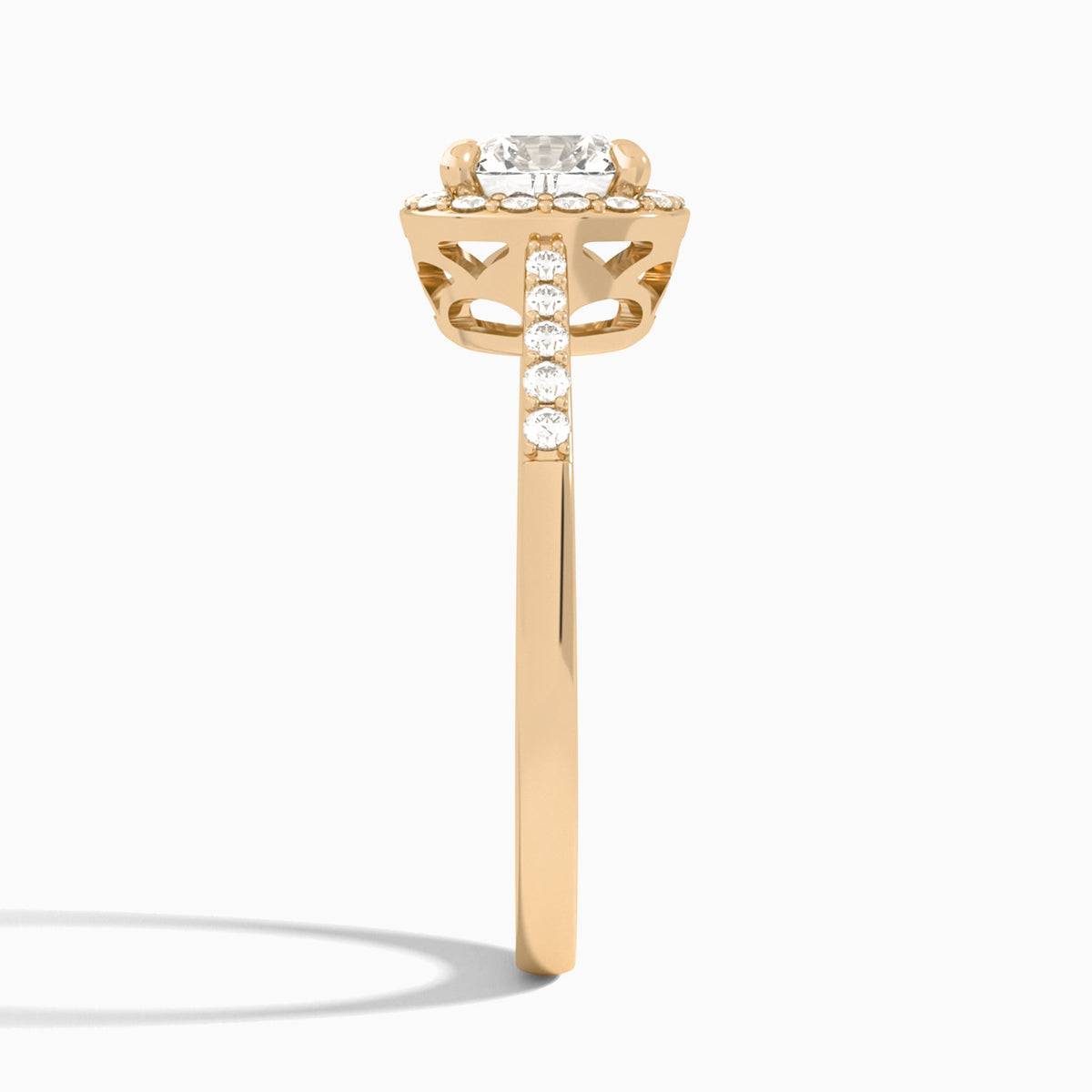 Cushion Sovereign Charm Halo Lab Diamond Engagement Ring In 14K Rose Gold, Side View