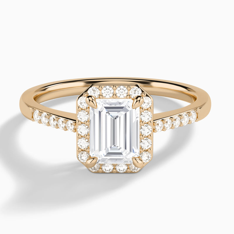 Emerald Sovereign Charm Halo Lab Diamond Engagement Ring In 14K Rose Gold - Lucenjuri