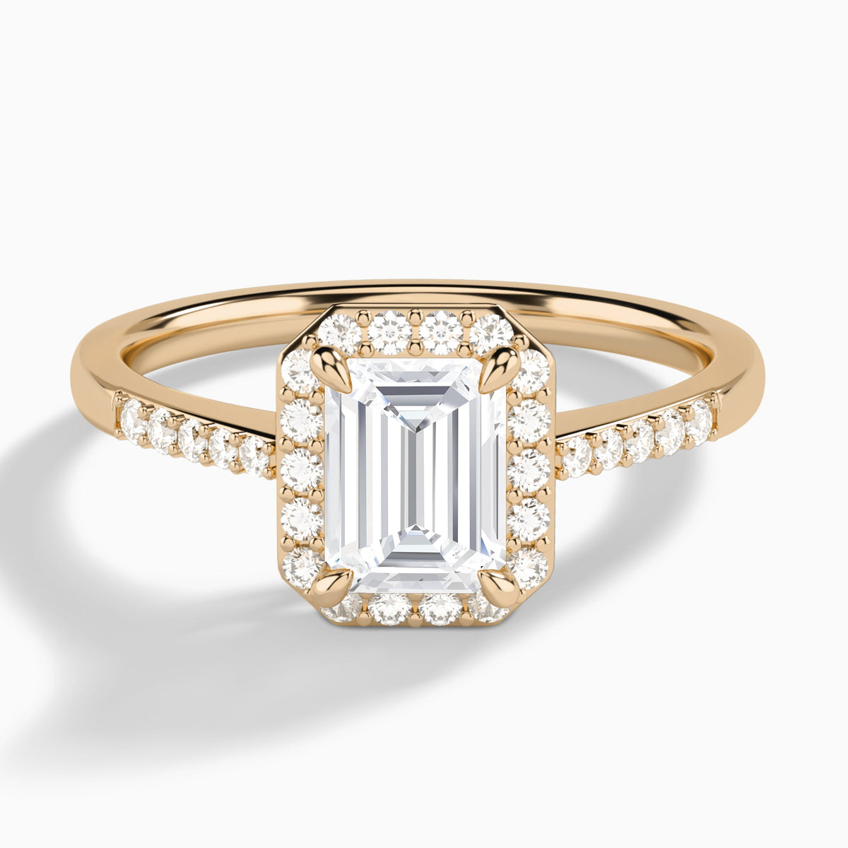 Emerald Sovereign Charm Halo Lab Diamond Engagement Ring In 14K Rose Gold - Lucenjuri