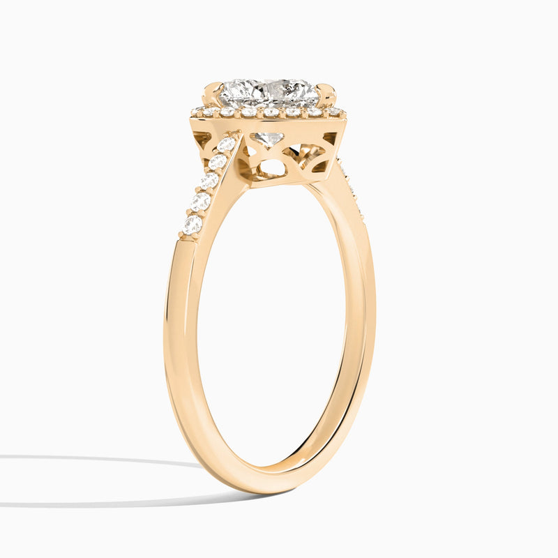 Heart Sovereign Charm Halo Lab Diamond Engagement Ring In 14K Rose Gold, Angle View