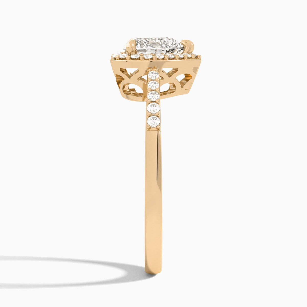 Heart Sovereign Charm Halo Lab Diamond Engagement Ring In 14K Rose Gold, Side View