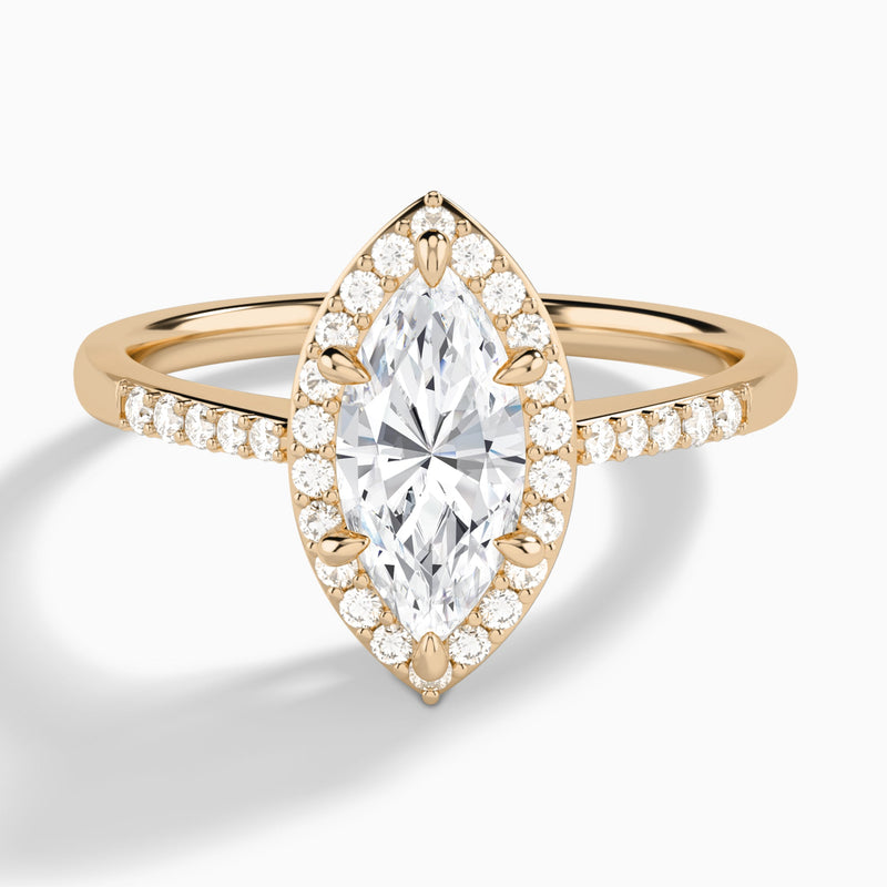 Marquise Sovereign Charm Halo Lab Diamond Engagement Ring In 14K Rose Gold - Lucenjuri