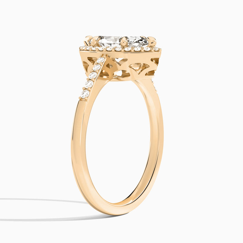 Marquise Sovereign Charm Halo Lab Diamond Engagement Ring In 14K Rose Gold, Angle View