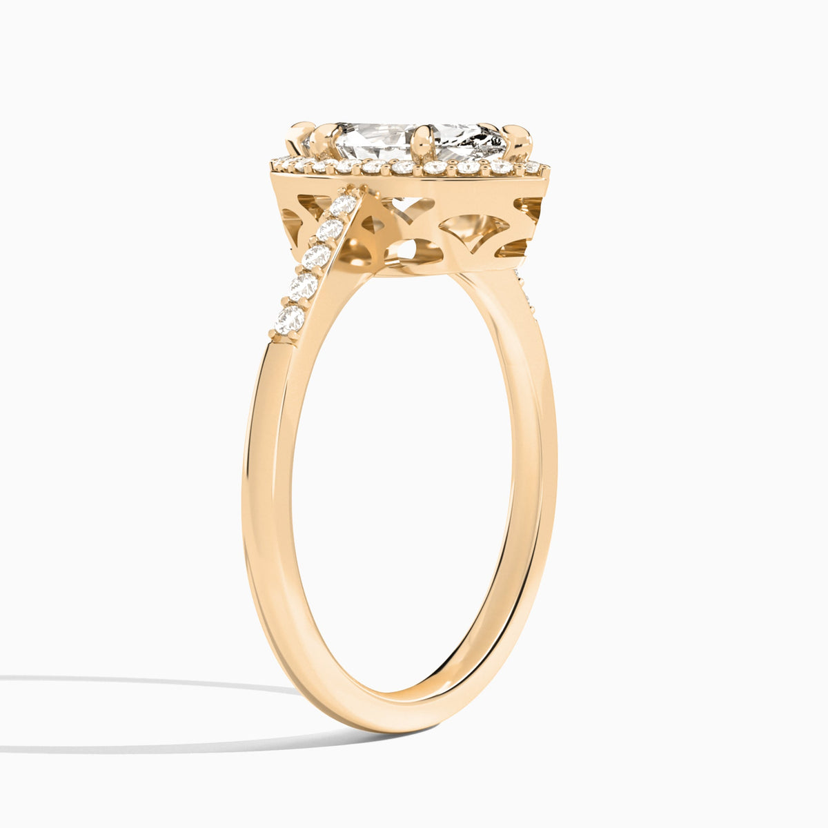 Marquise Sovereign Charm Halo Lab Diamond Engagement Ring In 14K Rose Gold, Angle View