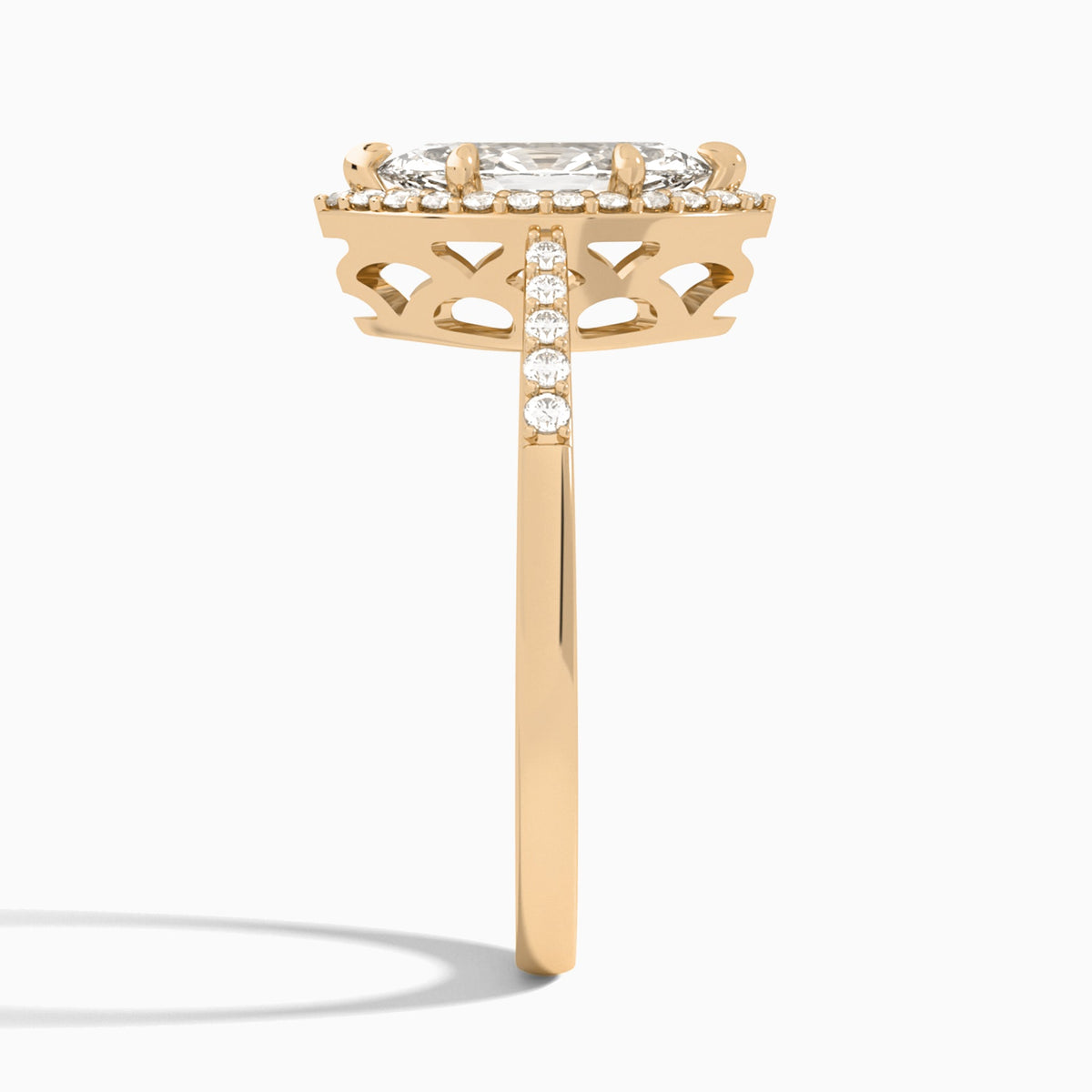 Marquise Sovereign Charm Halo Lab Diamond Engagement Ring In 14K Rose Gold, Side View
