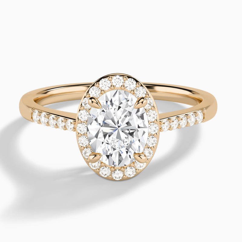 Oval Sovereign Charm Halo Lab Diamond Engagement Ring In 14K Rose Gold - Lucenjuri