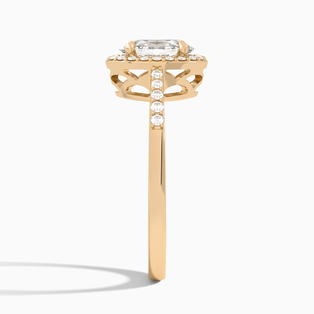 Oval Sovereign Charm Halo Lab Diamond Engagement Ring In 14K Rose Gold, Side View