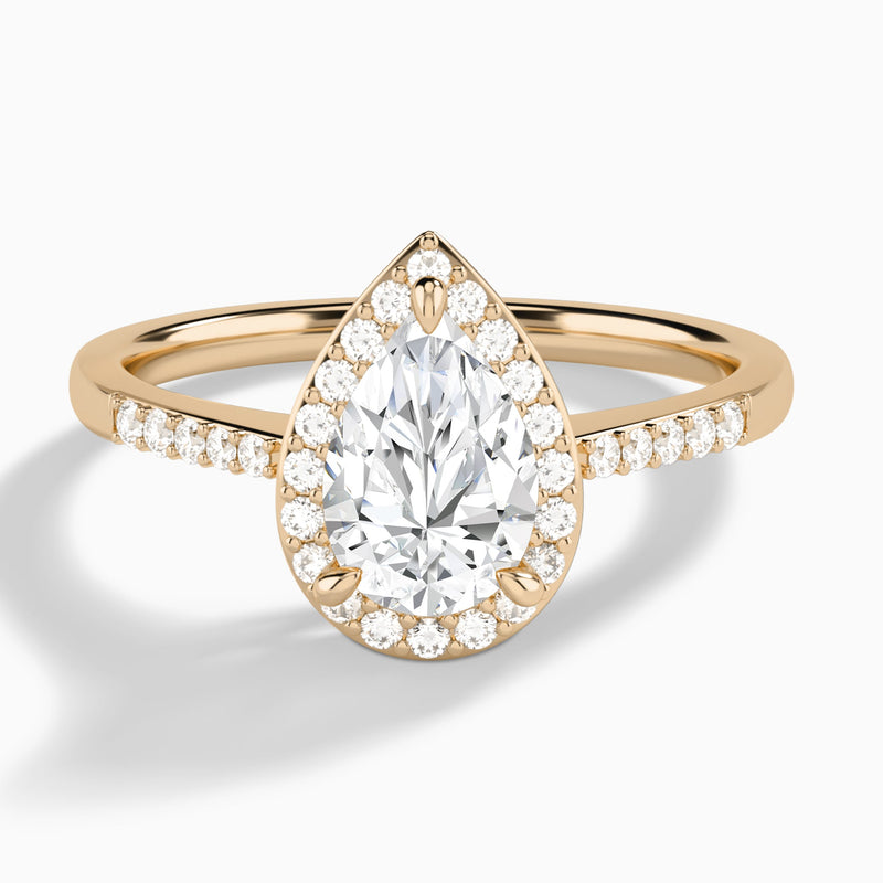 Pear Sovereign Charm Halo Lab Diamond Engagement Ring In 14K Rose Gold - Lucenjuri