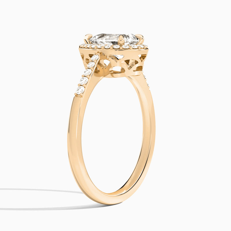 Pear Sovereign Charm Halo Lab Diamond Engagement Ring In 14K Rose Gold, Angle View