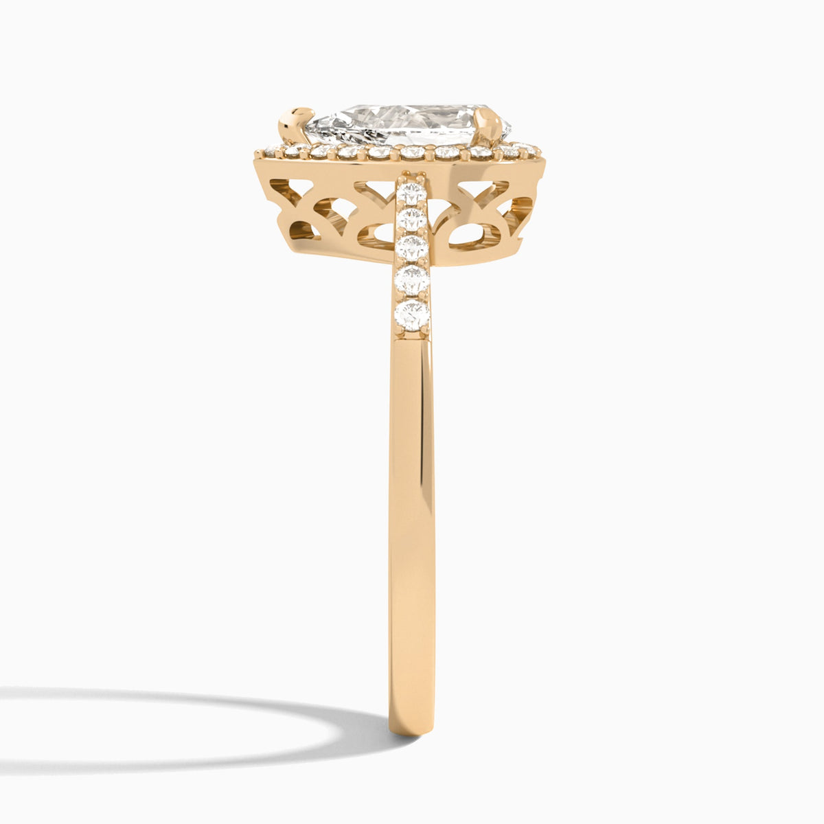 Pear Sovereign Charm Halo Lab Diamond Engagement Ring In 14K Rose Gold, Side View
