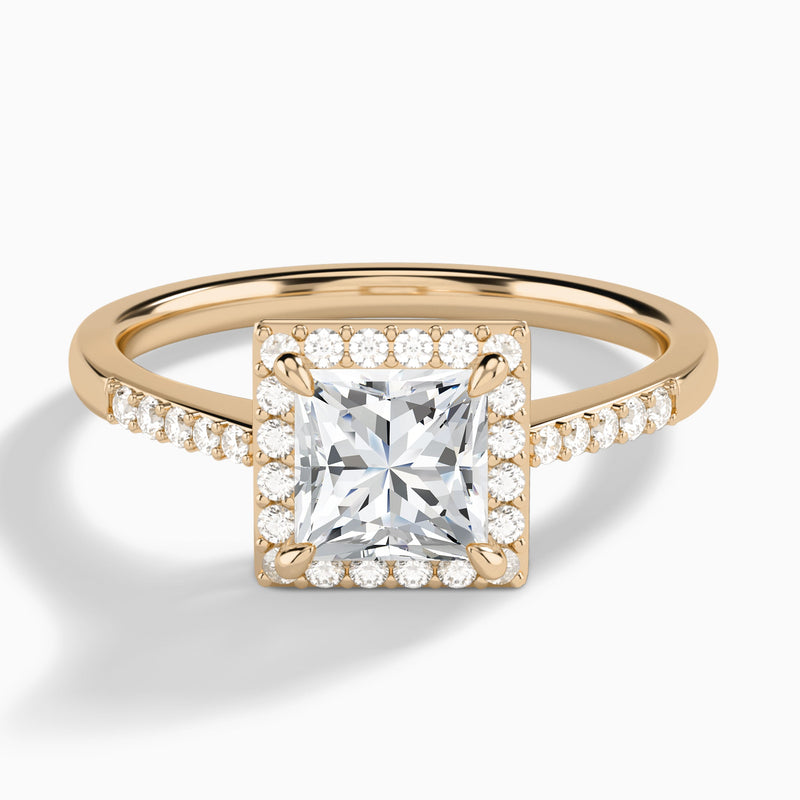 Princess Sovereign Charm Halo Lab Diamond Engagement Ring In 14K Rose Gold - Lucenjuri
