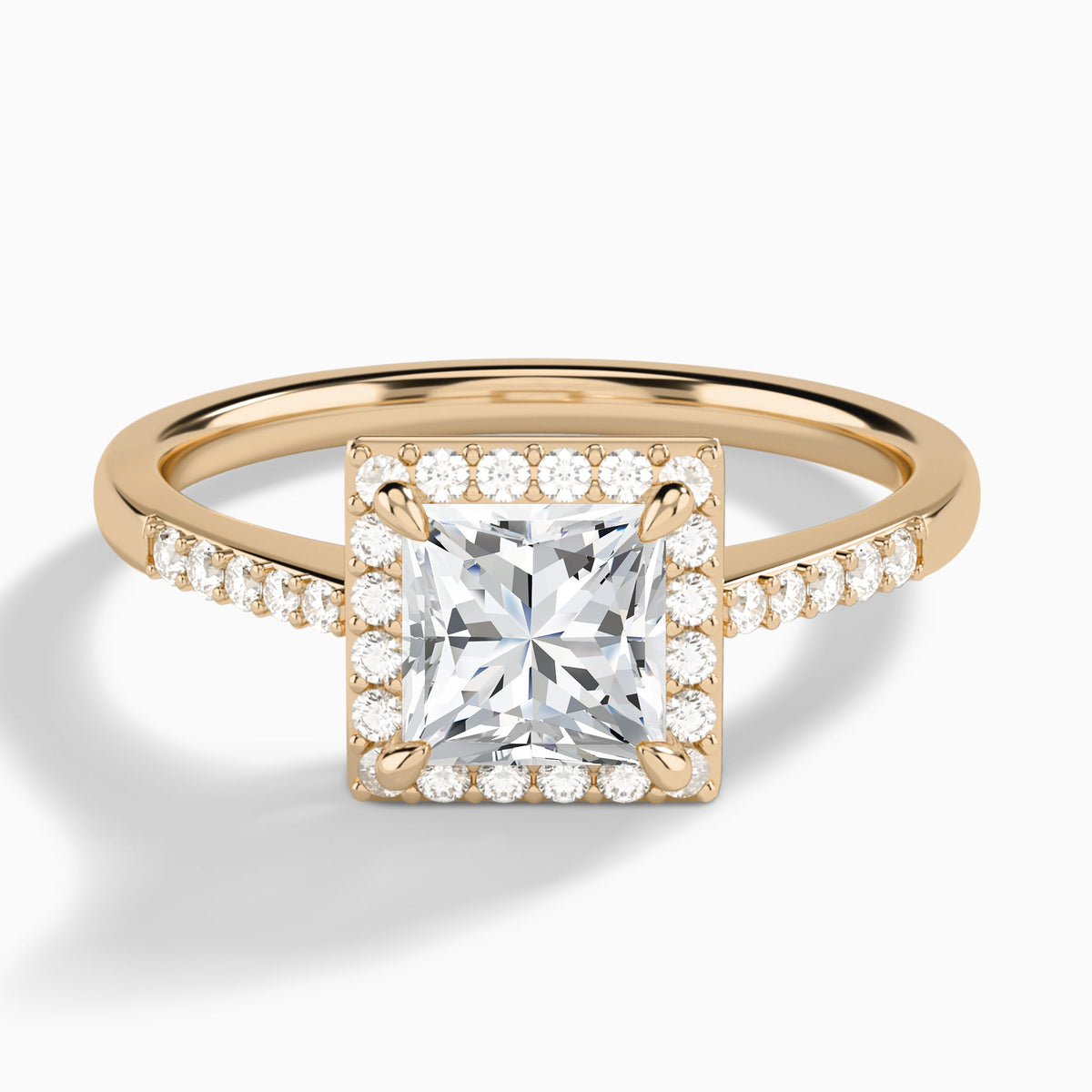 Princess Sovereign Charm Halo Lab Diamond Engagement Ring In 14K Rose Gold - Lucenjuri